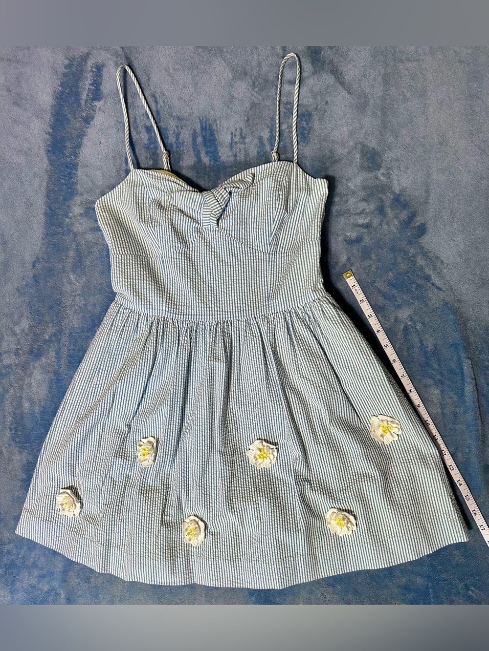 Lily Pulitzer 100% Cotton Blue Striped Floral Applique Sundress